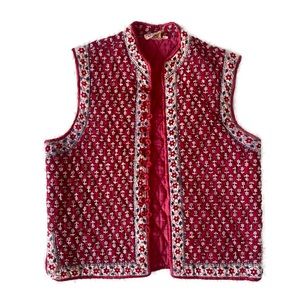 Vintage 60s Red Floral Quilted Cotton Vest